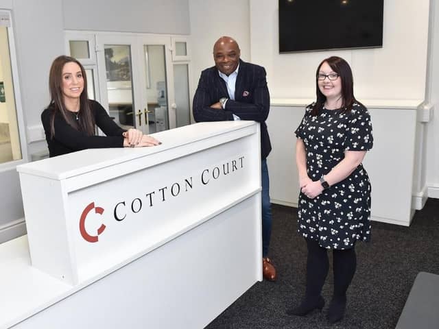 Entrepreneur Robert Binns at Cotton Court Leyland with Amy Blundell and Danielle Leeming.