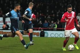 Aaron Wildig missed a good opportunity for Morecambe with the game goalless