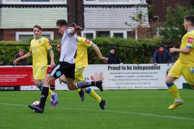 Harry Scarborough slots home the winner for Brig (photo: Ruth Hornby)