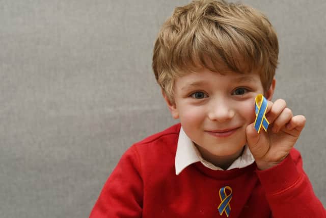Jonathan Brindle-Wright, six, from Ashton-on-Ribble, has been making and selling ribbons in the colours of the Ukraine flag in support of the Ukraine appeal.