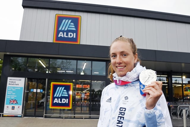 Team GB champion cyclist Josie Knight opens the new Aldi supermarket.