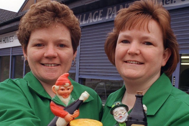Sisters Jacqueline Hardman (left) and Susan McGrath prepare to open their Irish theme sandwich shop in Miller Road, Ribbleton, on St. Patrick's Day 1998