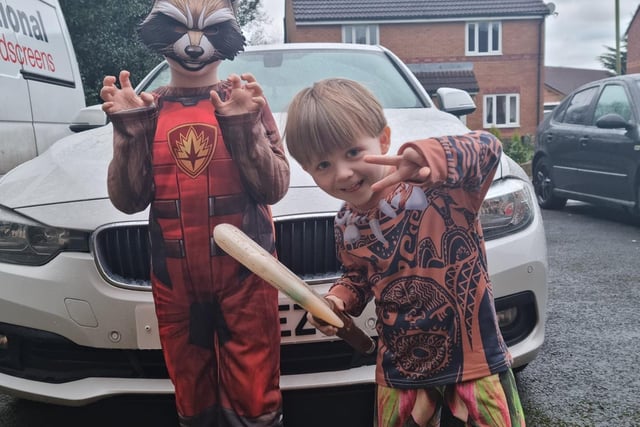 Henry as Rocket the Raccoon and Teddy as Maui from Moana - Chelsea Linney