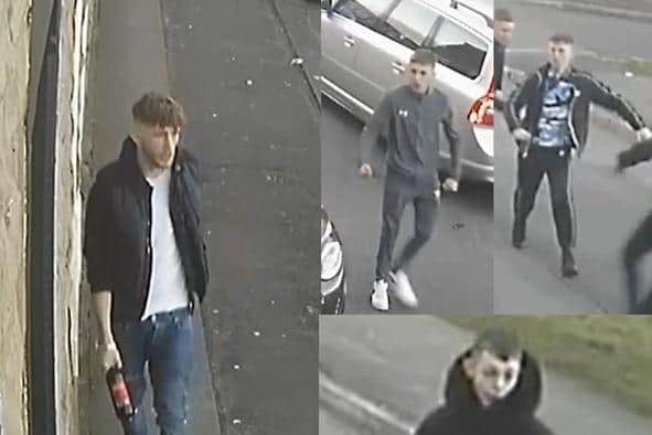 Do you recognise these four people? Police want to speak to them after a brawl broke out in Lower Barnes Street, Clayton-le-Moors. (Credit: Lancashire Police)