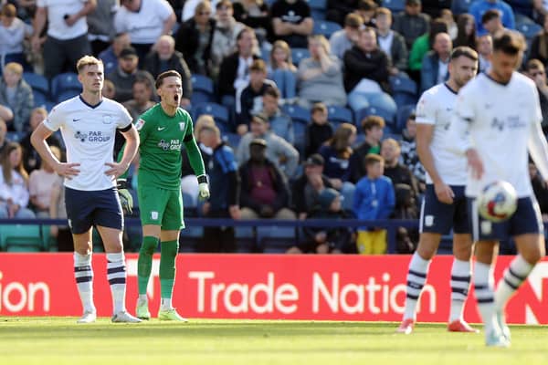 Preston North End players react to conceding the opening goal.