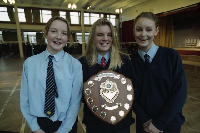 Three schoolgirls have revealed the secret of being a teenager - to a highly amused audience. The trio from Parklands HIgh School, Chorley, scooped first prize with their tales in the public speaking competition. Pictured are Natalie Clemmitt, left, Kate Rogerson and Rebecca Brownedge with their award