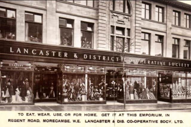 To eat, wear, use or for home, get it at this emporium in Regent Road, Morecambe, W.E Lancaster and Dis. Cooperative Socy. Ltd.