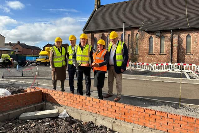 VIP guests at the site of a Wigan church being redeveloped into affordable homes. Photo: Housing People, Building Communities