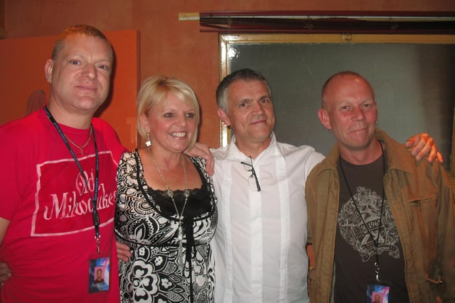 Cath Sutton and husband Ray meet with Andy and Vince from Erasure before the concert at Preston Guild Hall