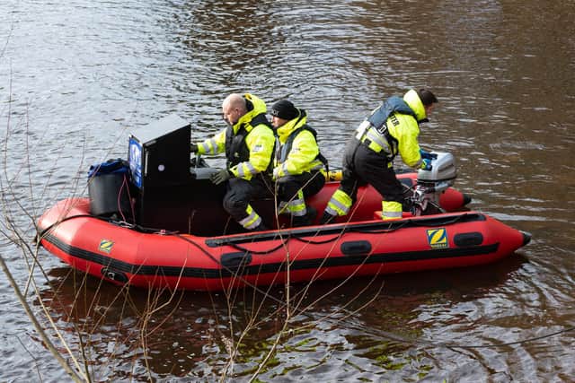 Peter Faulding and his SGI team during their specialist underwater search for Nicola Bulley on the River Wyre earlier this month. Photo: Kelvin Stuttard