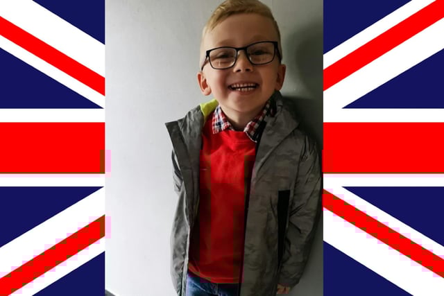 Kodi, aged 5, excited to be wearing his shirt & jeans for the Queen for his schools jubilee day.
