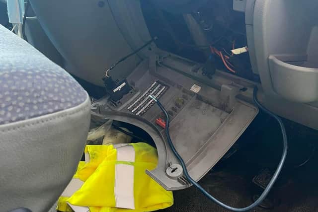 One of the ambulances was left in such a state of disrepair – with the stereo torn out and wires to the steering wheel ripped apart – that it was left unable to start. Pic credit: North West Event Medical Solutions