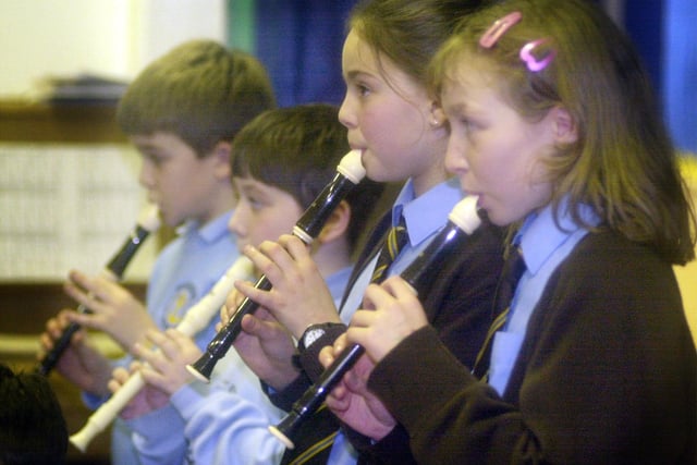 Freckleton School have been holding weekly music workshop sessions with Ian Gray of Lancashire Music services. Pictured is the recorder section