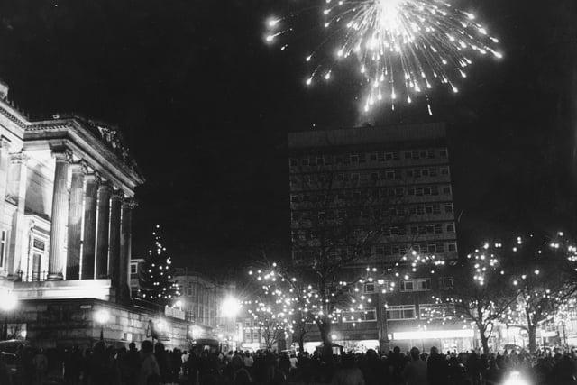 Fireworks explode over Preston's Flag Market in 1987