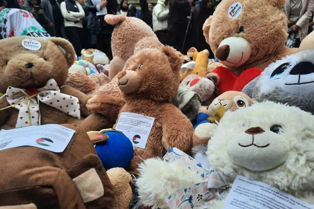 It is estimated up to 500 soft toys were donated for the tribute (image: Stop The War Preston and South Ribble)