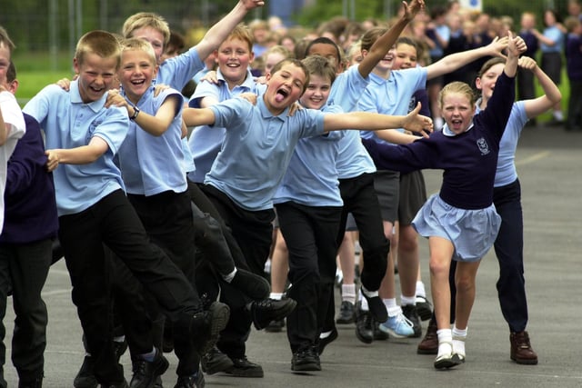 A conga line at St. Mary's primary school, Leyland