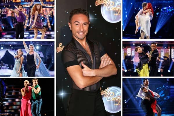 Central photo: Vincent Simone (credit Getty Images). Other photos: Strictly Come Dancing pairs during Week 10 (credit BBC).