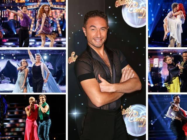 Central photo: Vincent Simone (credit Getty Images). Other photos: Strictly Come Dancing pairs during Week 10 (credit BBC).