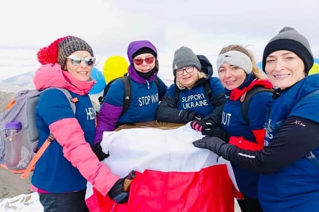 A group of friends climbed Snowdon in their heels. From left to right, Ania Kwiecnska, Agata Reliszka, Agnieszka Nowak-Hek, Slawka Kluszczynska-Stepien and Zofia Szarek