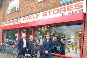 From left: John Chesworth (Preston Grasshoppers Rollers), David Butcher (Broadgate Cycles), Megan (bike recipient) and Neil Ashton (Preston Grasshoppers Rollers)