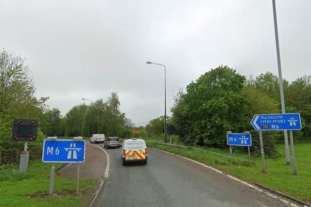The single-lane entry slip road to the M6 southbound at junction 31A (image: Google)