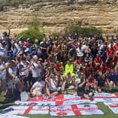 Preston North End players, staff and fans pose for a picture after the Getafe game during last season's training camp