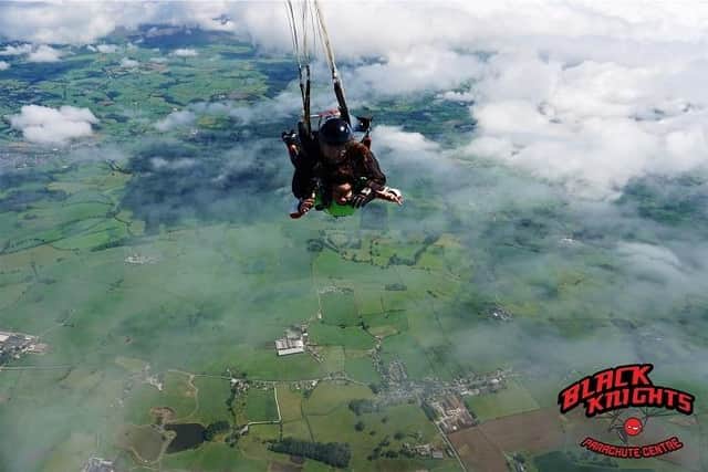 Margaret's skydive in aid of Derian House.
