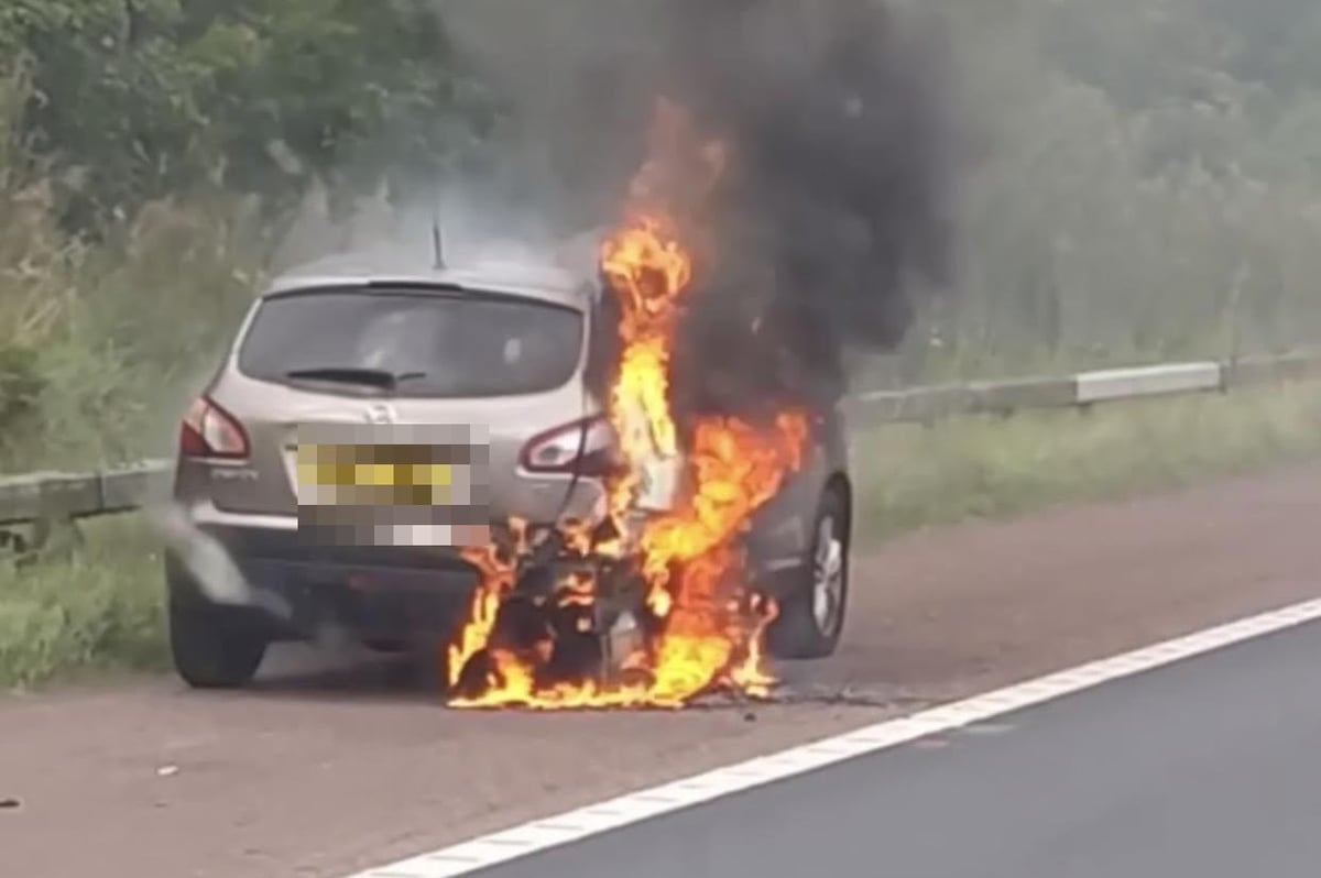 Car bursts into flames on M6 northbound near Preston resulting in long delays