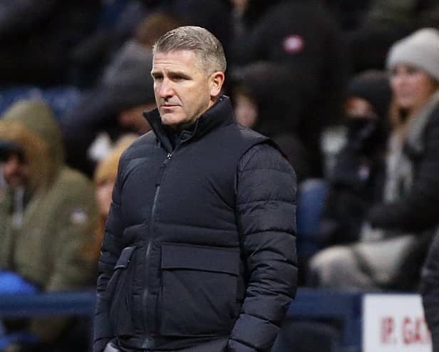 Ryan Lowe was not too pleased with the decision to award Leeds United a penalty. Preston North End suffered a late defeat on Sunday. (Image: Camera Sport)