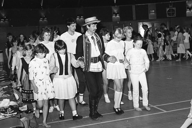 More dancers taking part in a Folklore Fiesta workshop at Morecambe Superdome