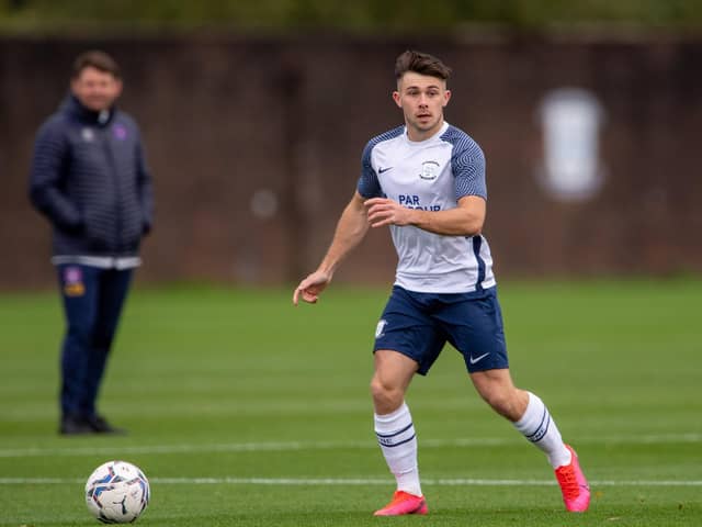 Adam O'Reilly in action at PNE's Euxton Training Ground. Credit: PNEFC/Ian Robinson