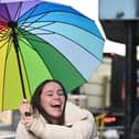 Ellie Leach - best known for portraying Faye Windass on the ITV soap opera Coronation Street arrives in a wet Blackpool.