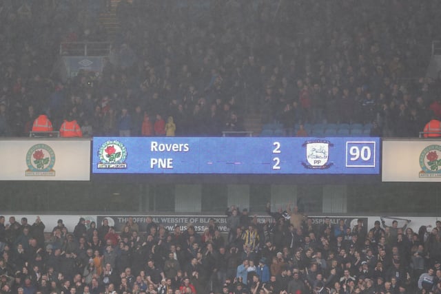 The scoreboard at Ewood Park after the game