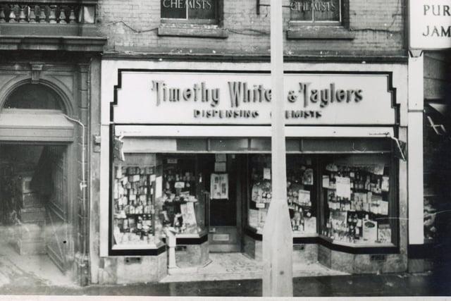 Timothy Whites & Taylors Dispensing Chemists was a pharmacy company that had a branch in Preston. In 1968 it was taken over by Boots Pure Drug Company. As a result of this takeover, Boots rebranded and absorbed the pharmaceutical side of things, leaving Timothy Whites selling only housewares. The name Timothy Whites eventually disappeared from the high streets in 1985