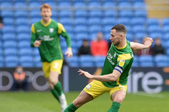Preston North End skipper Alan Browne in action against Cardiff City