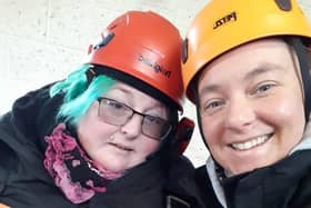 Joanne Quinnell (left) with Westmorland Homecare's Becky Horrocks at Bendrigg Trust