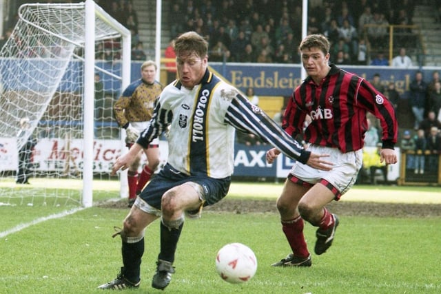 PNE went for a different way of showcasing their shirt sponsors logo in 1994/95, as modelled here by Paul Raynor against Fulham