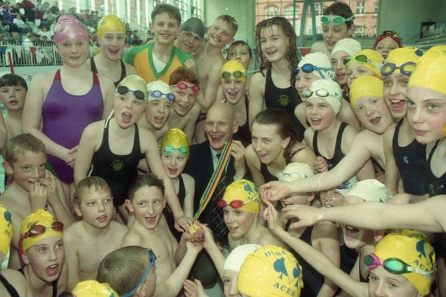 Olympic gold medal winner Duncan Goodhew dropped in to see these keen swimmers
