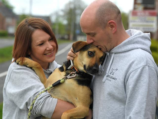 Buckshaw Village couple Phill and Nikki Berry with their Romanian rescue dog Maia.