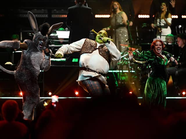 Brandon Lee Sears, Antony Lawrence and Joanne Clifton of Shrek the Musical