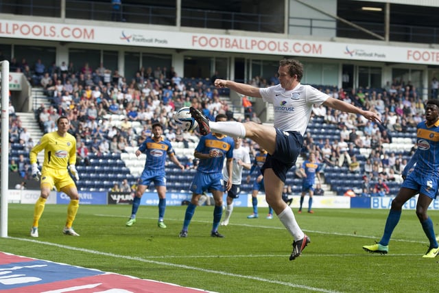 Preston North End's Kevin Davies just fails to control the ball for a cross.