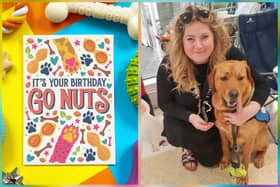 Gemma Connolly from Lancashire founded 'Scoff' during lockdown,  a company which sells occasion cards that your dog can eat!