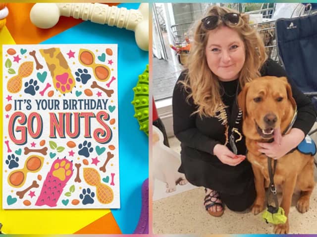 Gemma Connolly from Lancashire founded 'Scoff' during lockdown,  a company which sells occasion cards that your dog can eat!