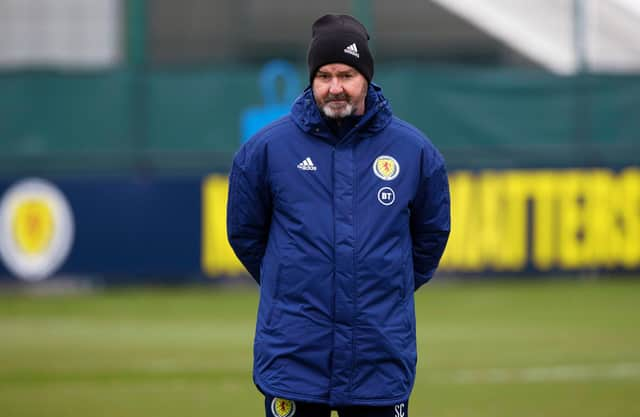 EDINBURGH, SCOTLAND - MARCH 22: Scotland head coach Steve Clarke during a Scotland training session at Oriam, on March 22, 2021, in Edinburgh, Scotland. (Photo by Craig Williamson / SNS Group) 
**Please note that these images are FREE for FIRST USE.**