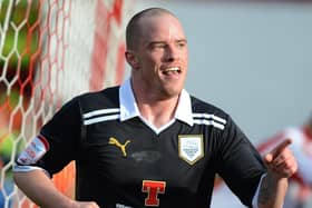 Preston North End's Iain Hume celebrates scoring at Exeter City