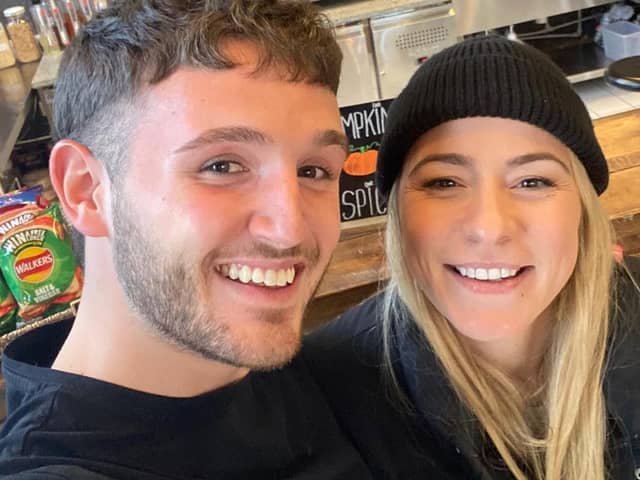 Lucy Spraggan and barista Matt at Shady Coffee in Preston City Centre.