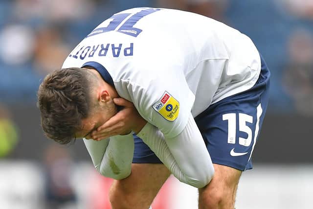 Preston North End's Troy Parrott reacts after missing an attempt on goal.