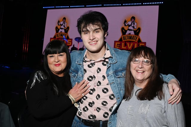 Contestant Louis Brown, centre, with fans and members of the audience, Debbie McEllin, left, and Jane Fishwick, at Viva, Blackpool.