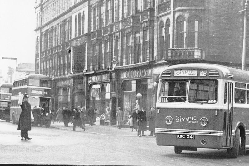 This picture was sent in from E.H. Simister it shows February 1950 and a prototype Leyland Olympic (How Appropriate) turns left into Church street, Preston. These buses were a joint venture with Leyland Motors and Metro-Cammel Weymann. Picture reproduced with kind permission of the British Commercial Vehicle Museum, Leyland.
