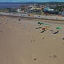 An aerial shot of Catch the Wind kite festival in Morecambe. Picture by Kestrel Aerial.